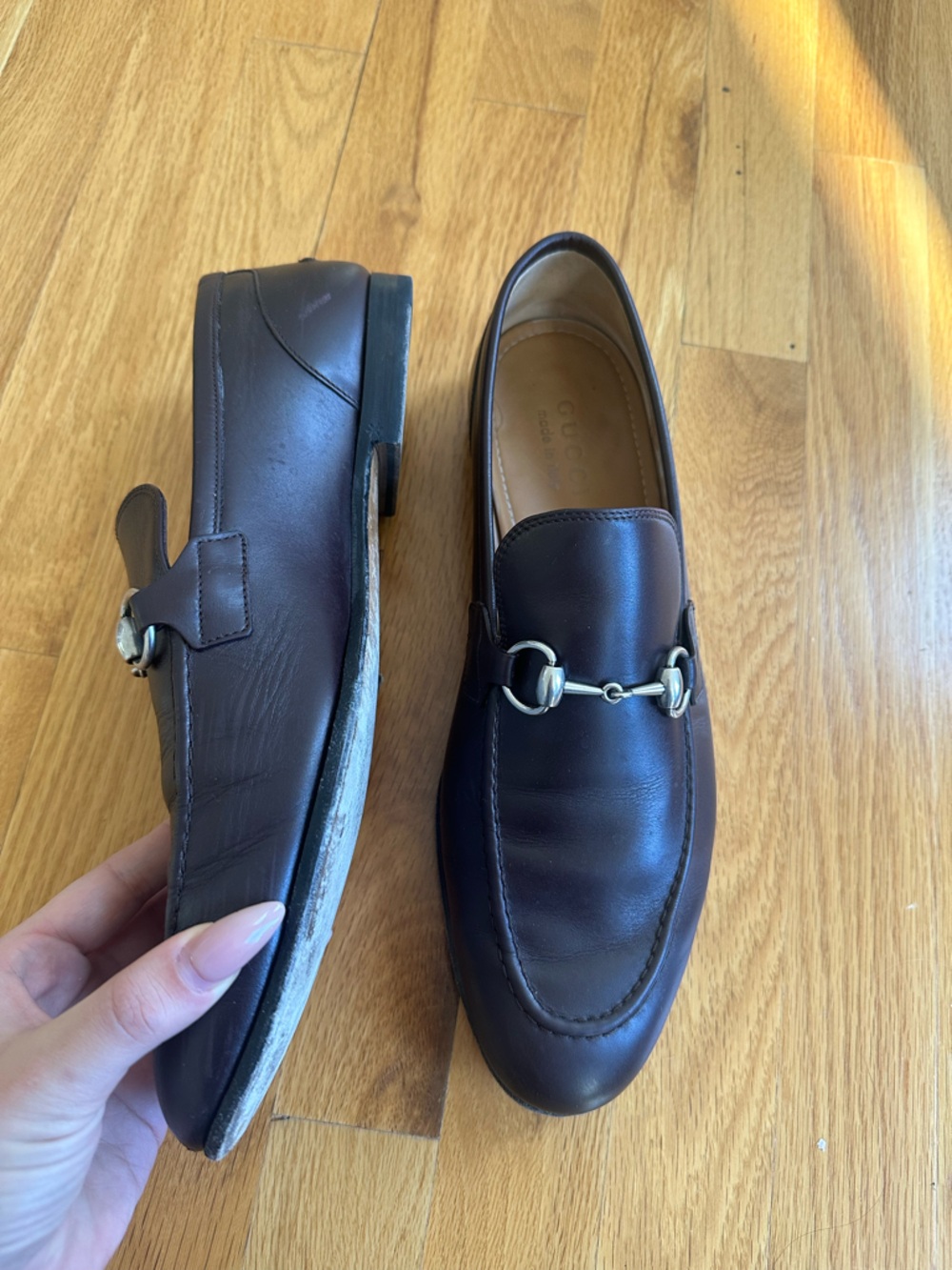 Gucci Brown Leather Horsebit Slip-On Loafers - Picture 2 of 6